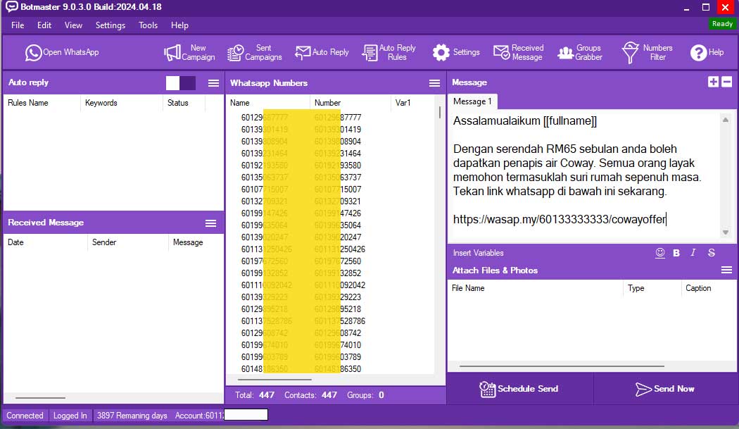 Skrin Pemasaran BotMaster